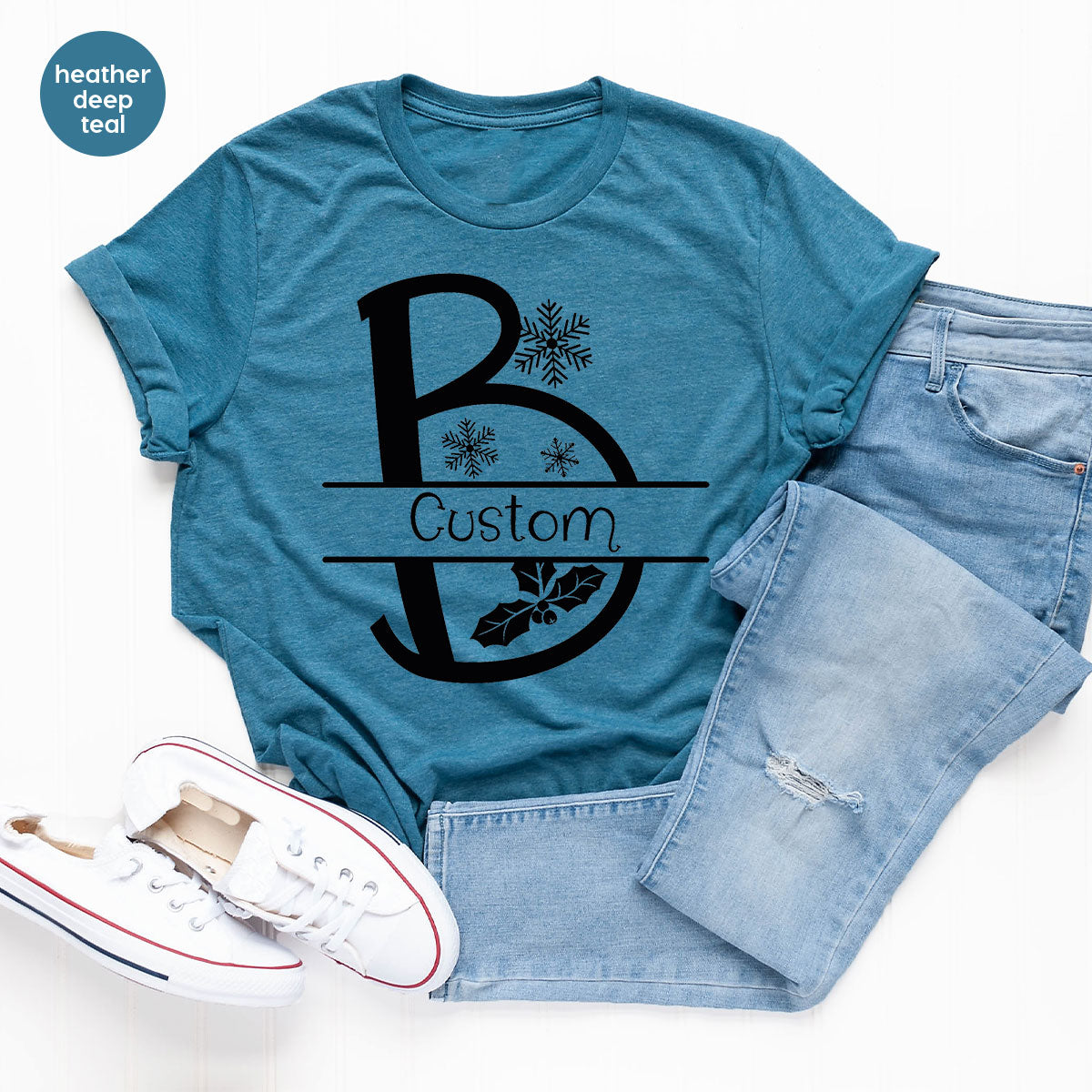 Custom Christmas T-Shirt, White Peach Design Shirt, Christmas Personalized Shirt