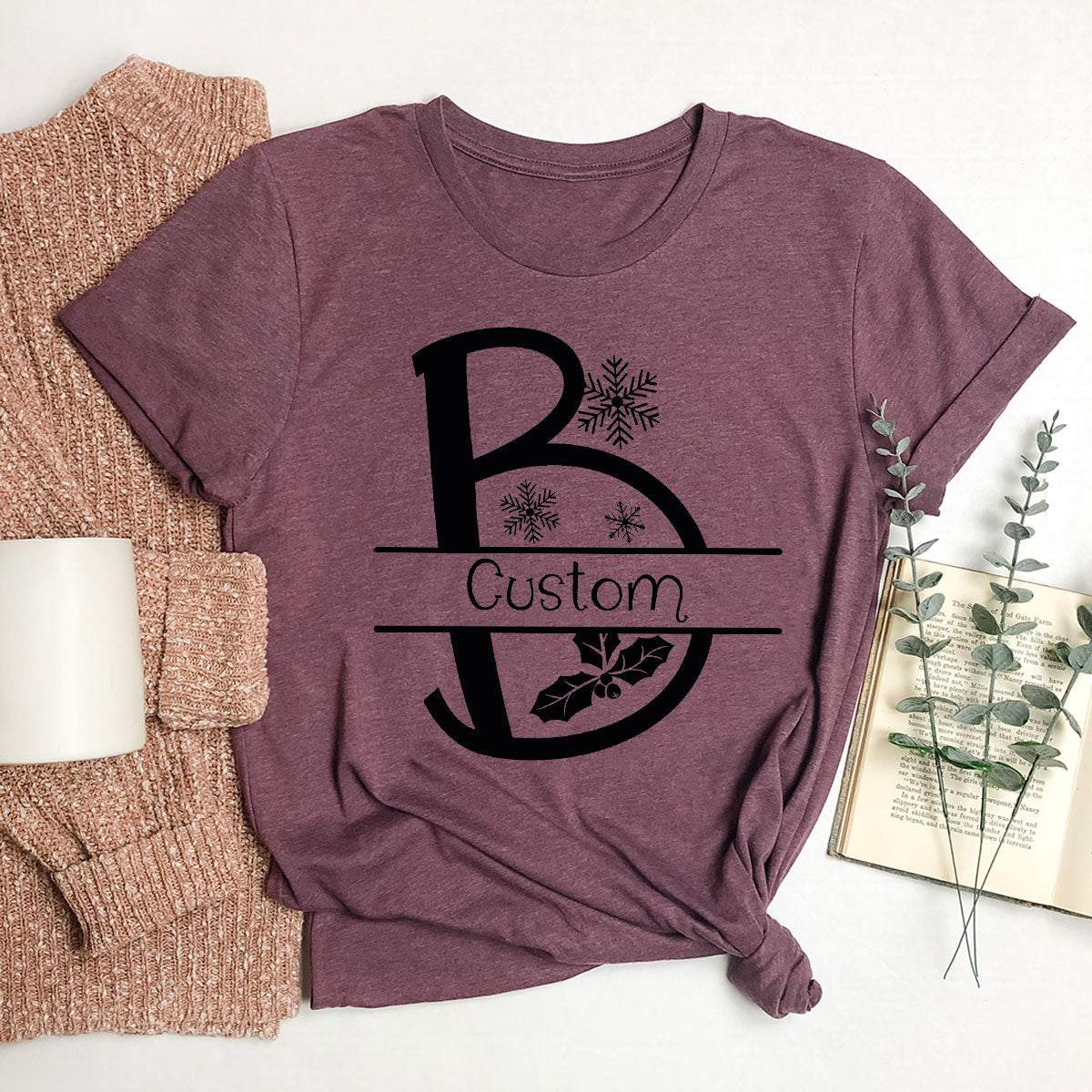Custom Christmas T-Shirt, White Peach Design Shirt, Christmas Personalized Shirt