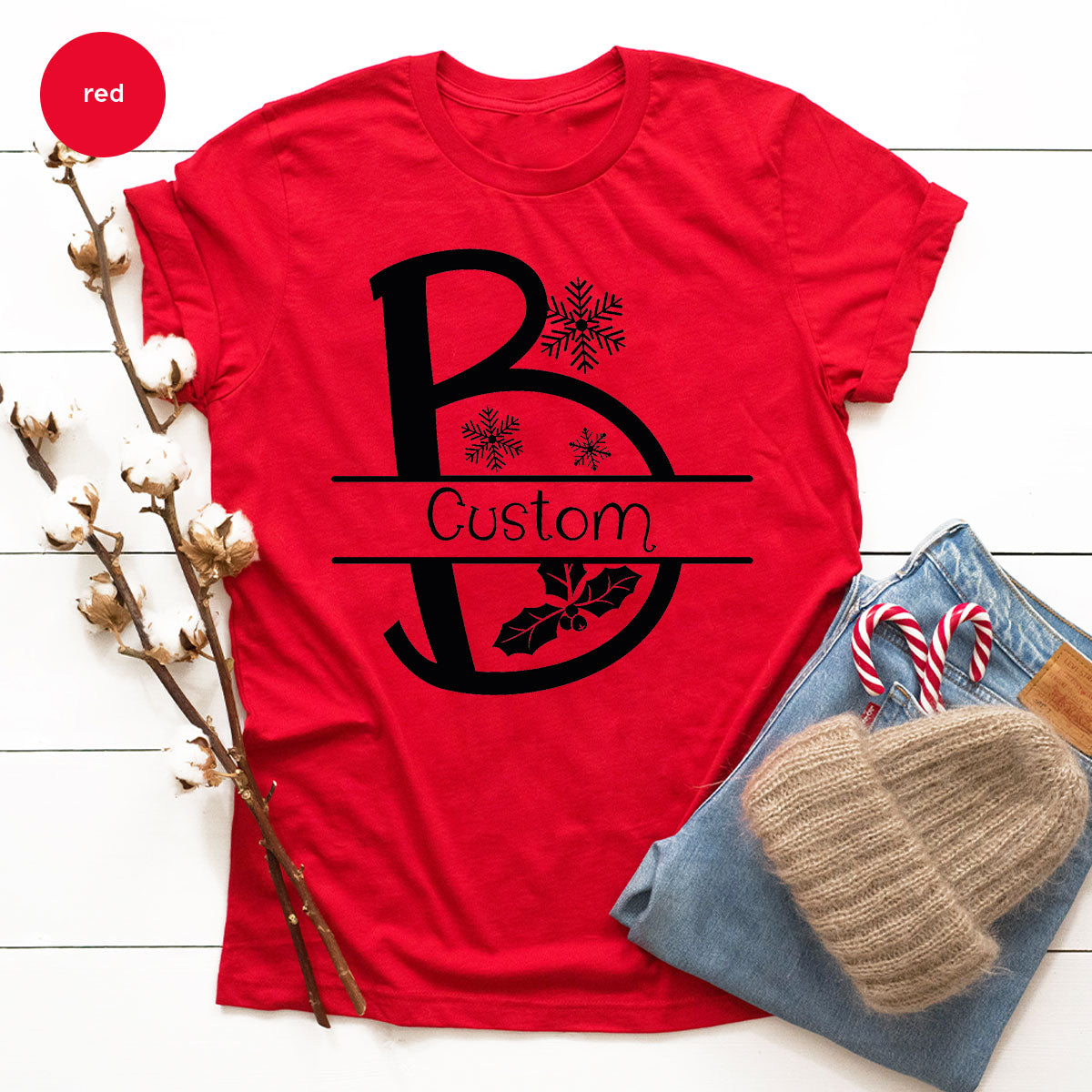 Custom Christmas T-Shirt, White Peach Design Shirt, Christmas Personalized Shirt