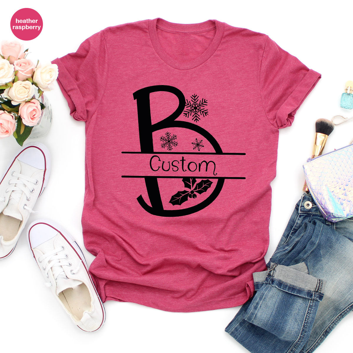 Custom Christmas T-Shirt, White Peach Design Shirt, Christmas Personalized Shirt
