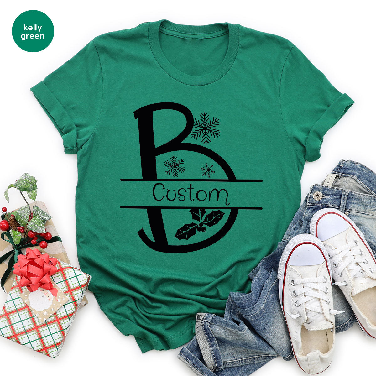 Custom Christmas T-Shirt, White Peach Design Shirt, Christmas Personalized Shirt