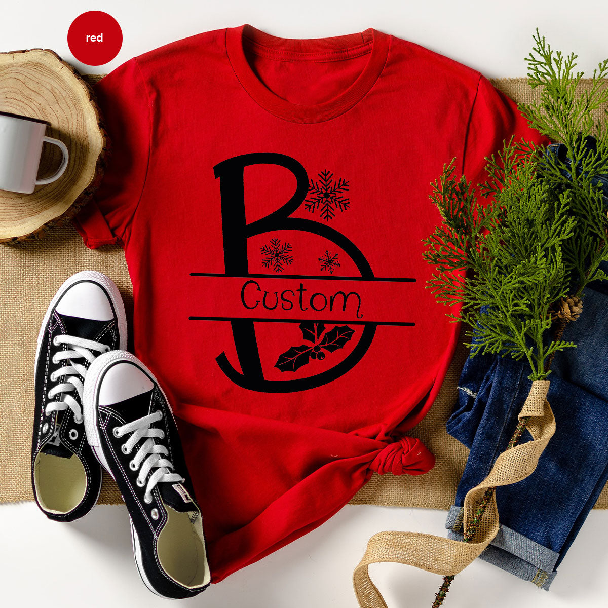 Custom Christmas T-Shirt, White Peach Design Shirt, Christmas Personalized Shirt