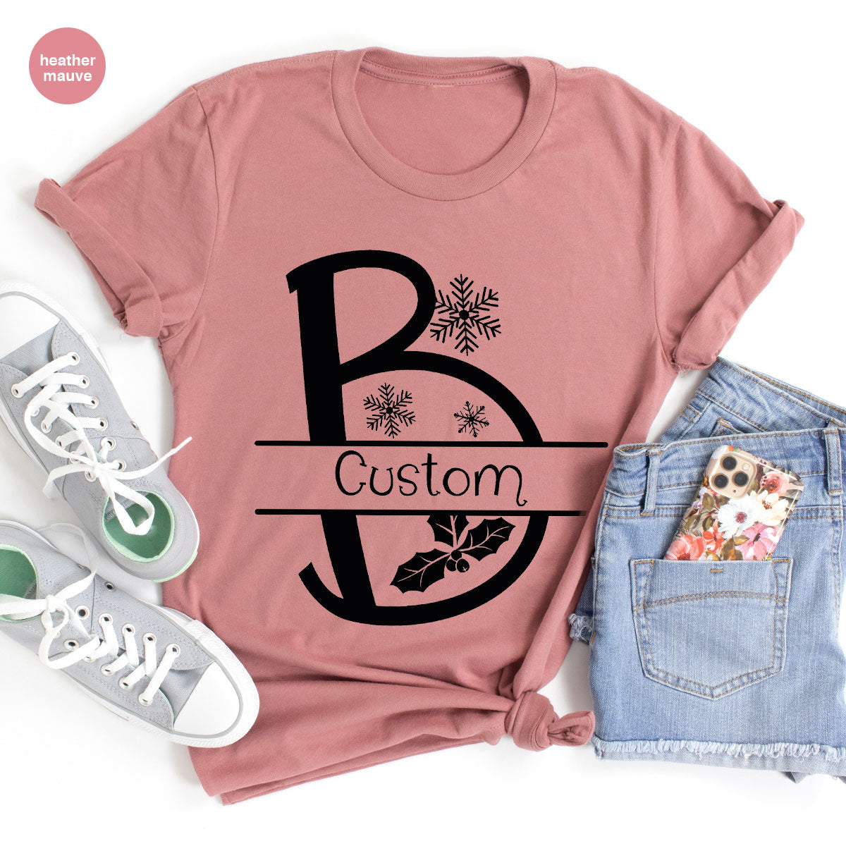 Custom Christmas T-Shirt, White Peach Design Shirt, Christmas Personalized Shirt