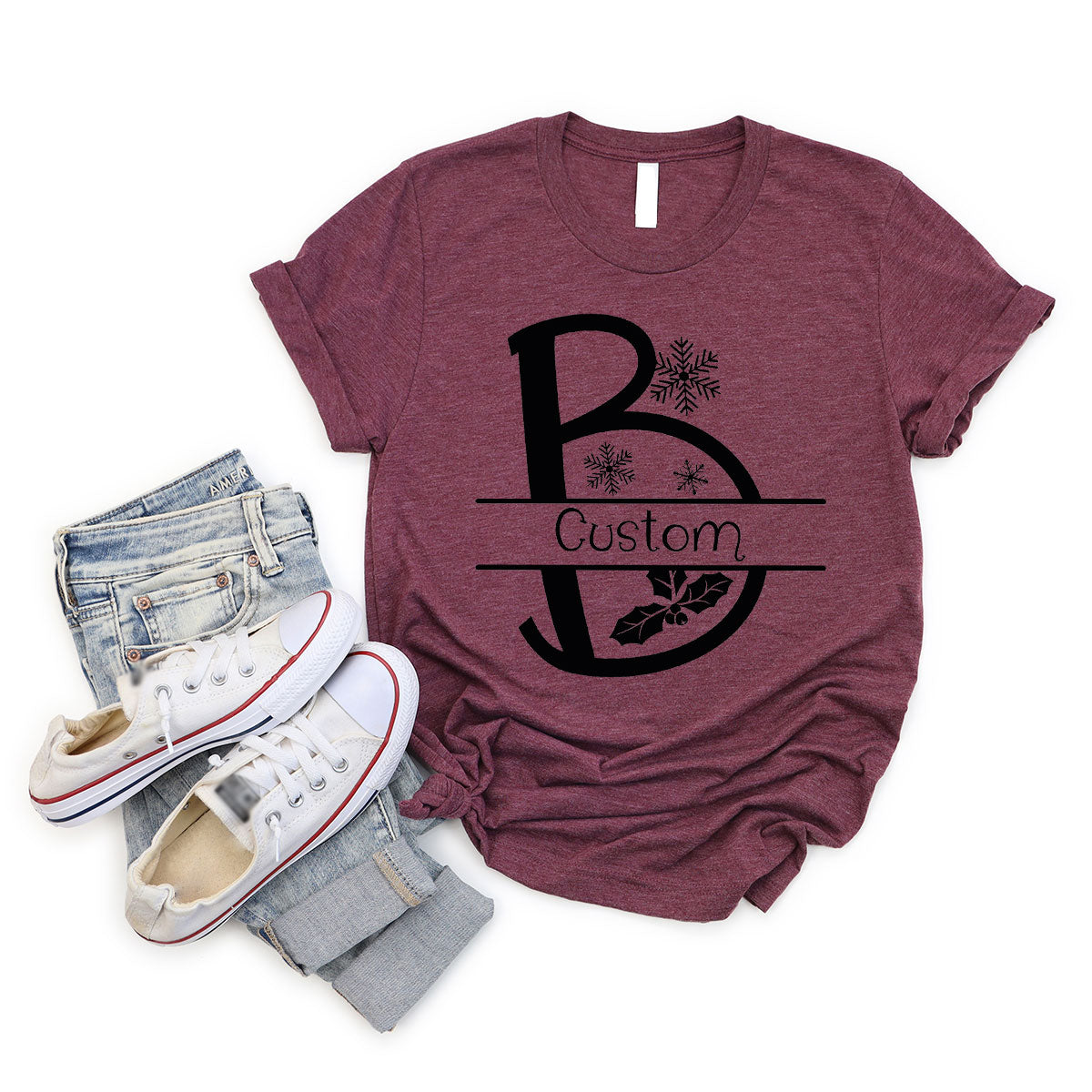 Custom Christmas T-Shirt, White Peach Design Shirt, Christmas Personalized Shirt