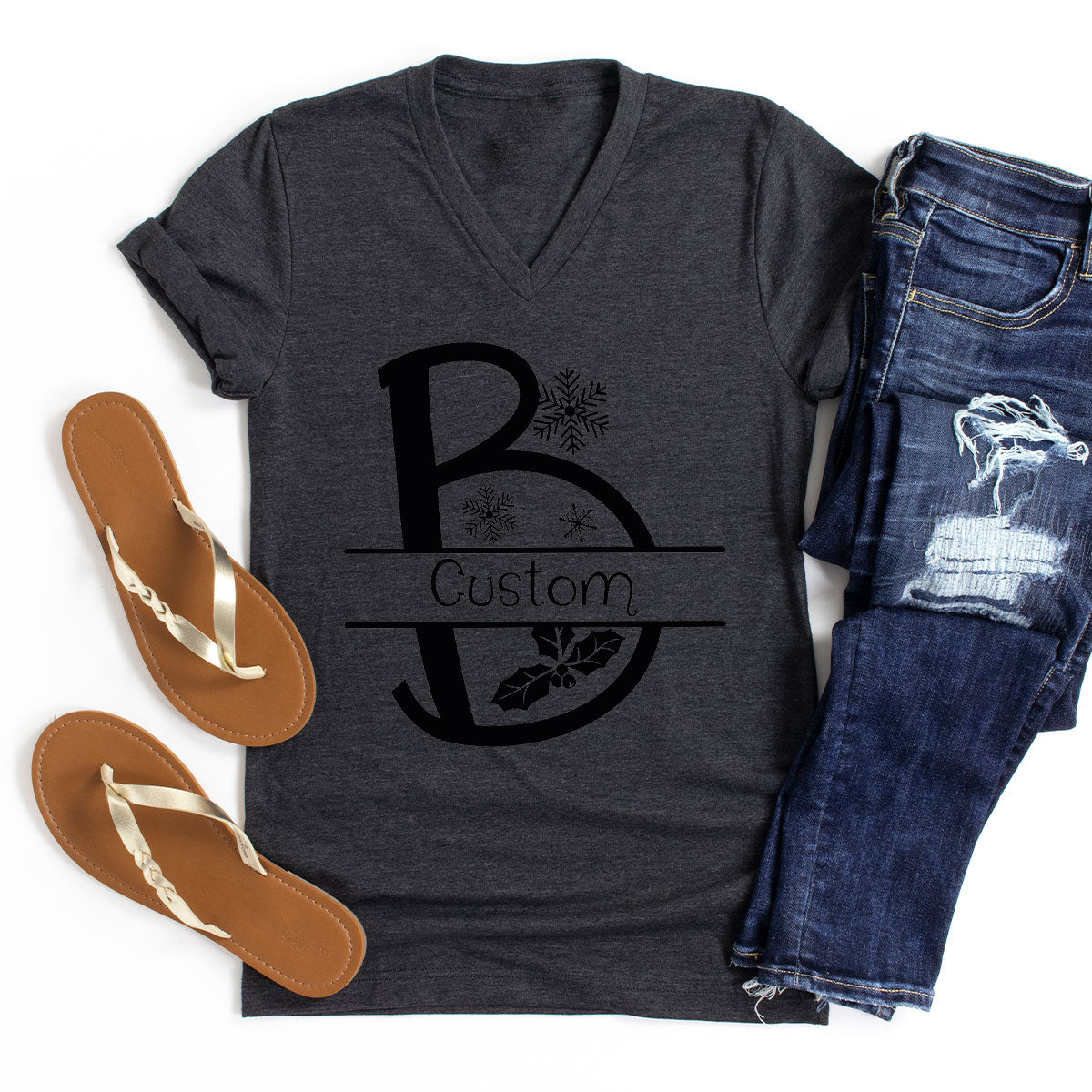 Custom Christmas T-Shirt, White Peach Design Shirt, Christmas Personalized Shirt