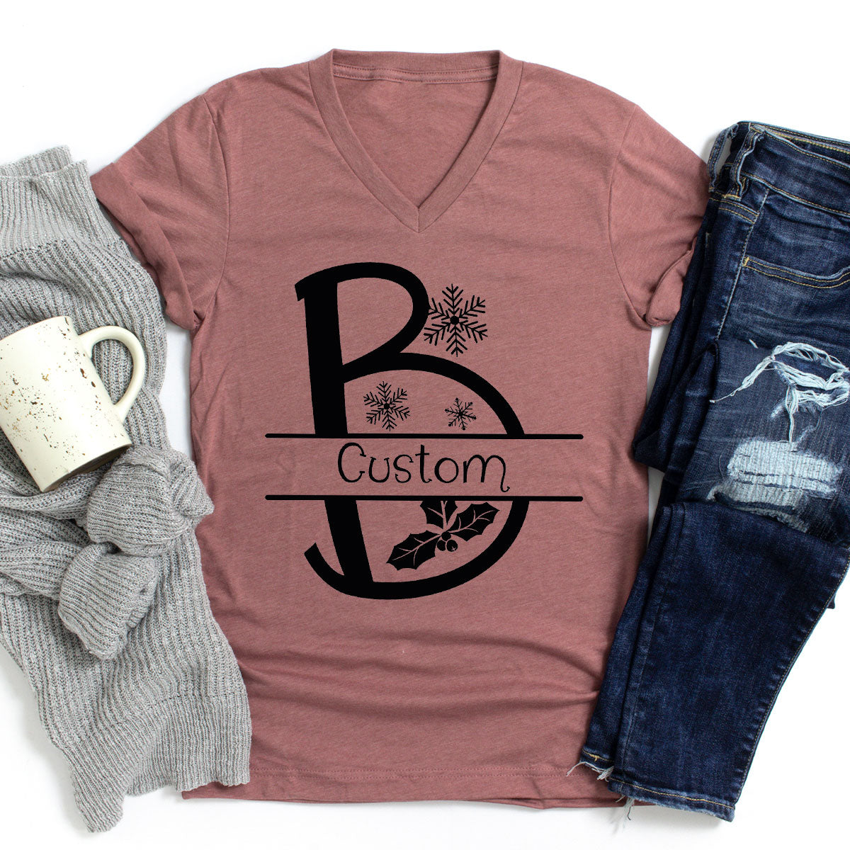 Custom Christmas T-Shirt, White Peach Design Shirt, Christmas Personalized Shirt