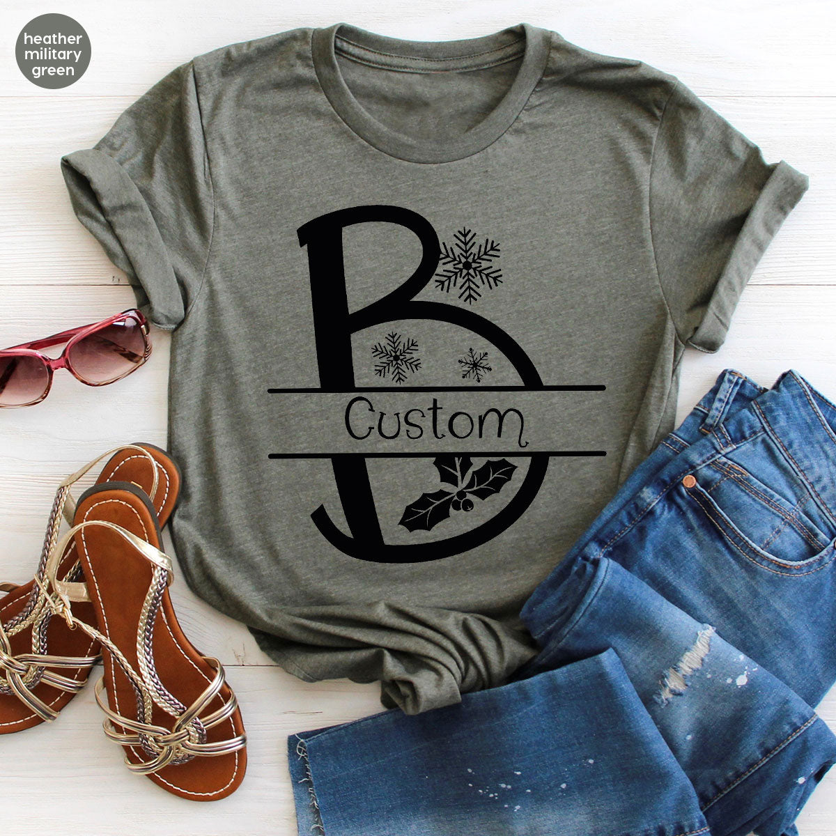 Custom Christmas T-Shirt, White Peach Design Shirt, Christmas Personalized Shirt