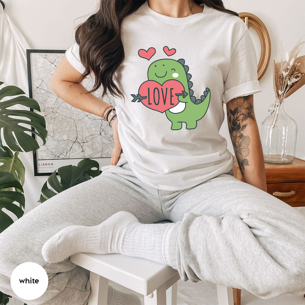 Love Shirt, Lovely Dinosaur Shirt, Valentine's Day Special Shirt, Valentine's Day Shirt For Women