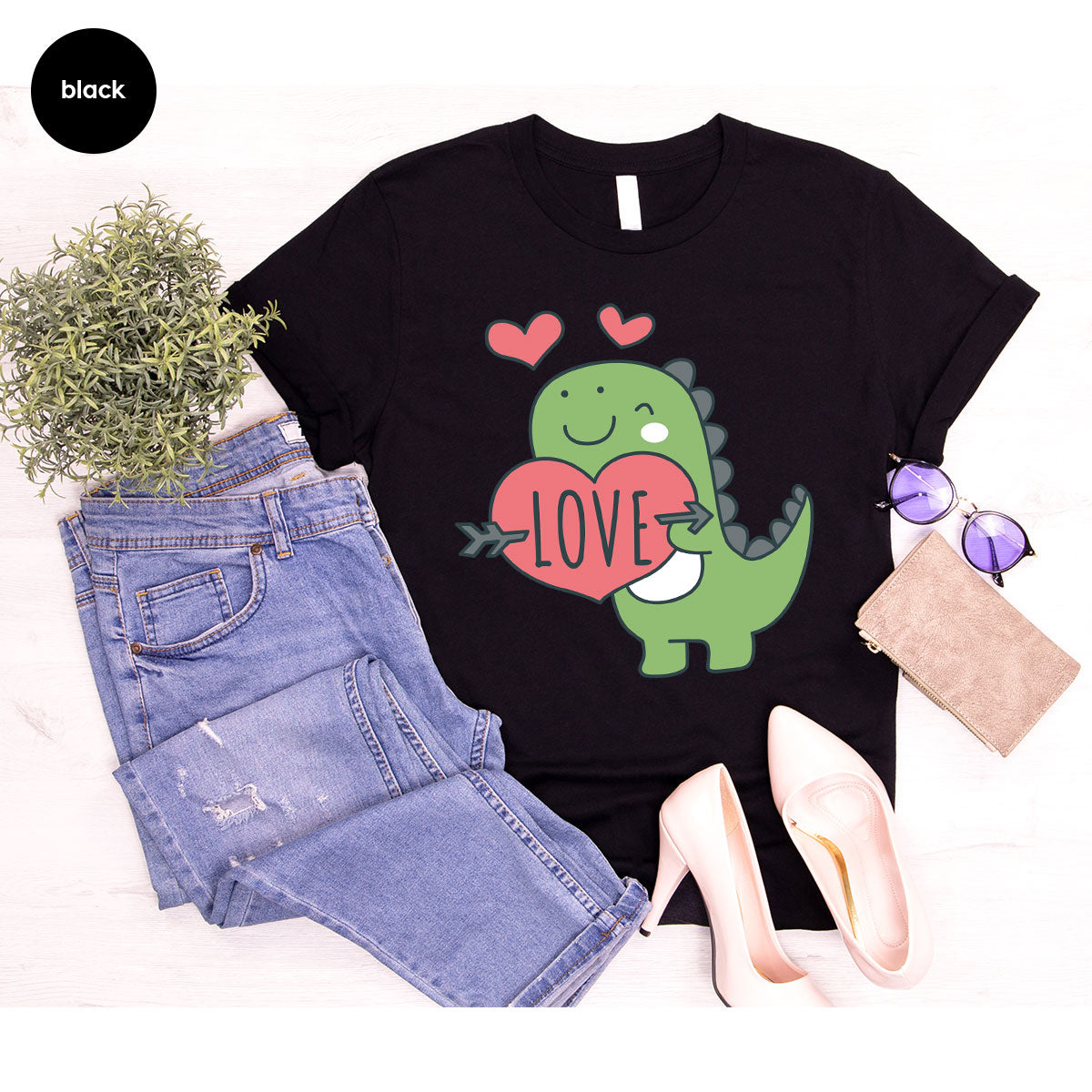 Love Shirt, Lovely Dinosaur Shirt, Valentine's Day Special Shirt, Valentine's Day Shirt For Women