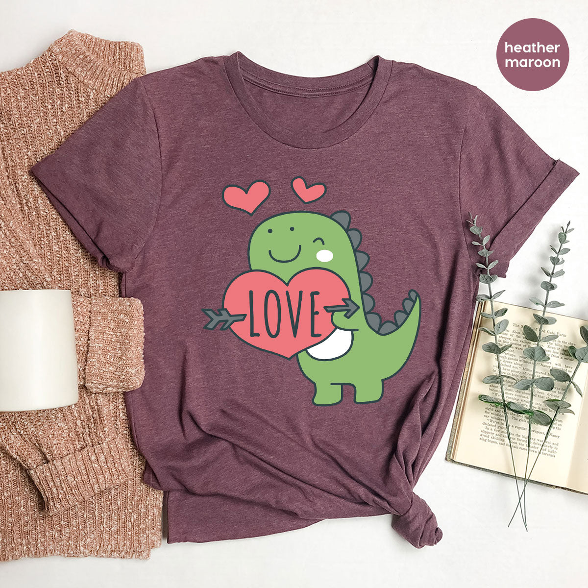 Love Shirt, Lovely Dinosaur Shirt, Valentine's Day Special Shirt, Valentine's Day Shirt For Women