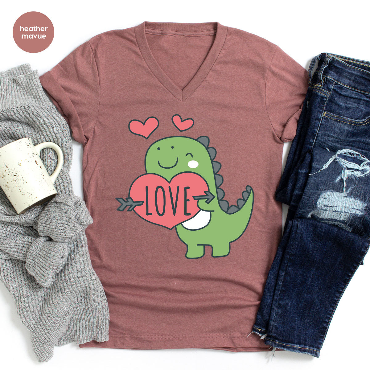 Love Shirt, Lovely Dinosaur Shirt, Valentine's Day Special Shirt, Valentine's Day Shirt For Women