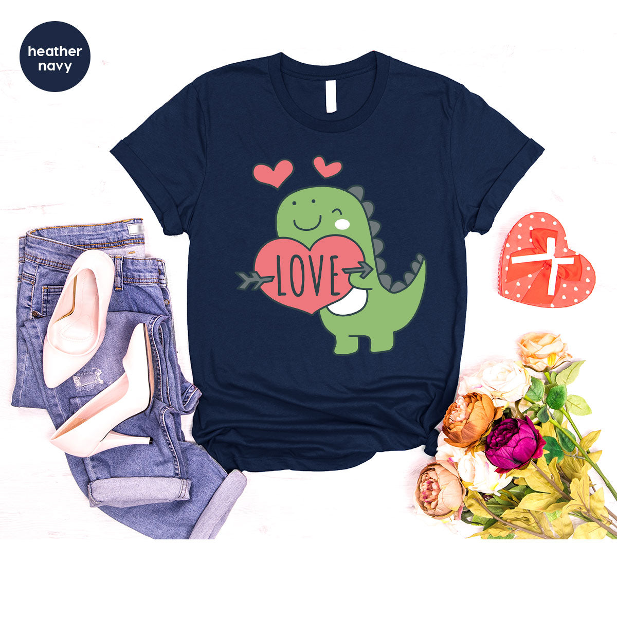 Love Shirt, Lovely Dinosaur Shirt, Valentine's Day Special Shirt, Valentine's Day Shirt For Women