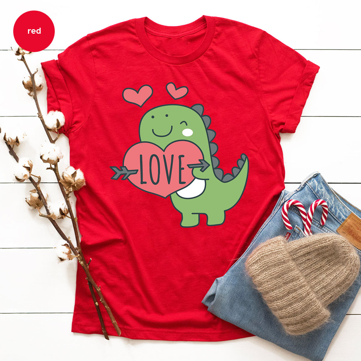 Love Shirt, Lovely Dinosaur Shirt, Valentine's Day Special Shirt, Valentine's Day Shirt For Women