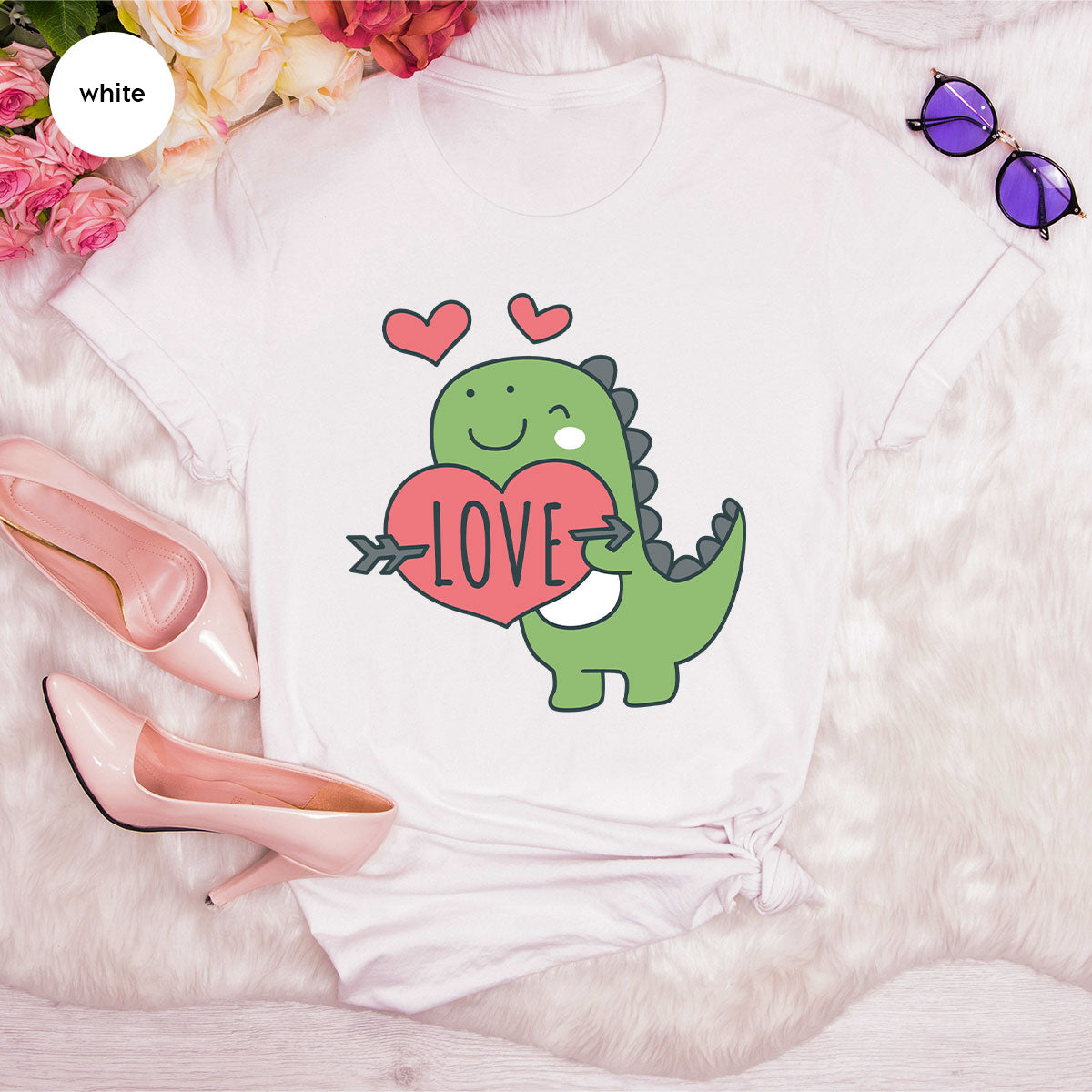 Love Shirt, Lovely Dinosaur Shirt, Valentine's Day Special Shirt, Valentine's Day Shirt For Women