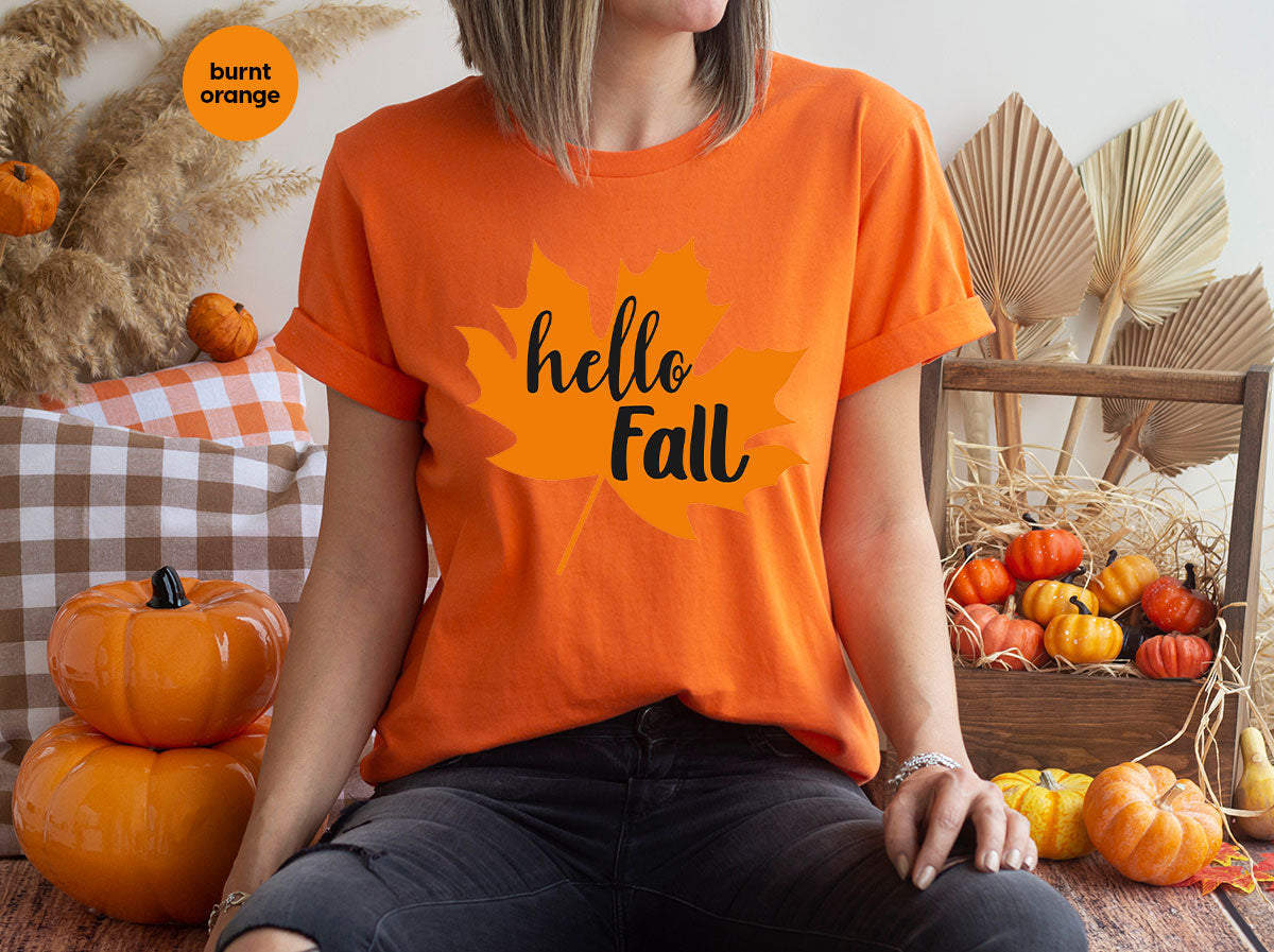 Hello Fall Shirt, 2022 Thanksgiving Fall T-Shirt, Fall Leaf Shirt, Fall Gift For Family