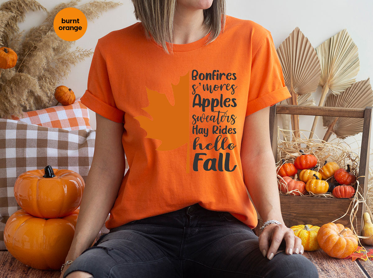 Fall Leaf T-Shirt, 2022 Fall Season Long Sleeve Shirt, Fall Short Sleeve Shirt, Fall Leaf Design