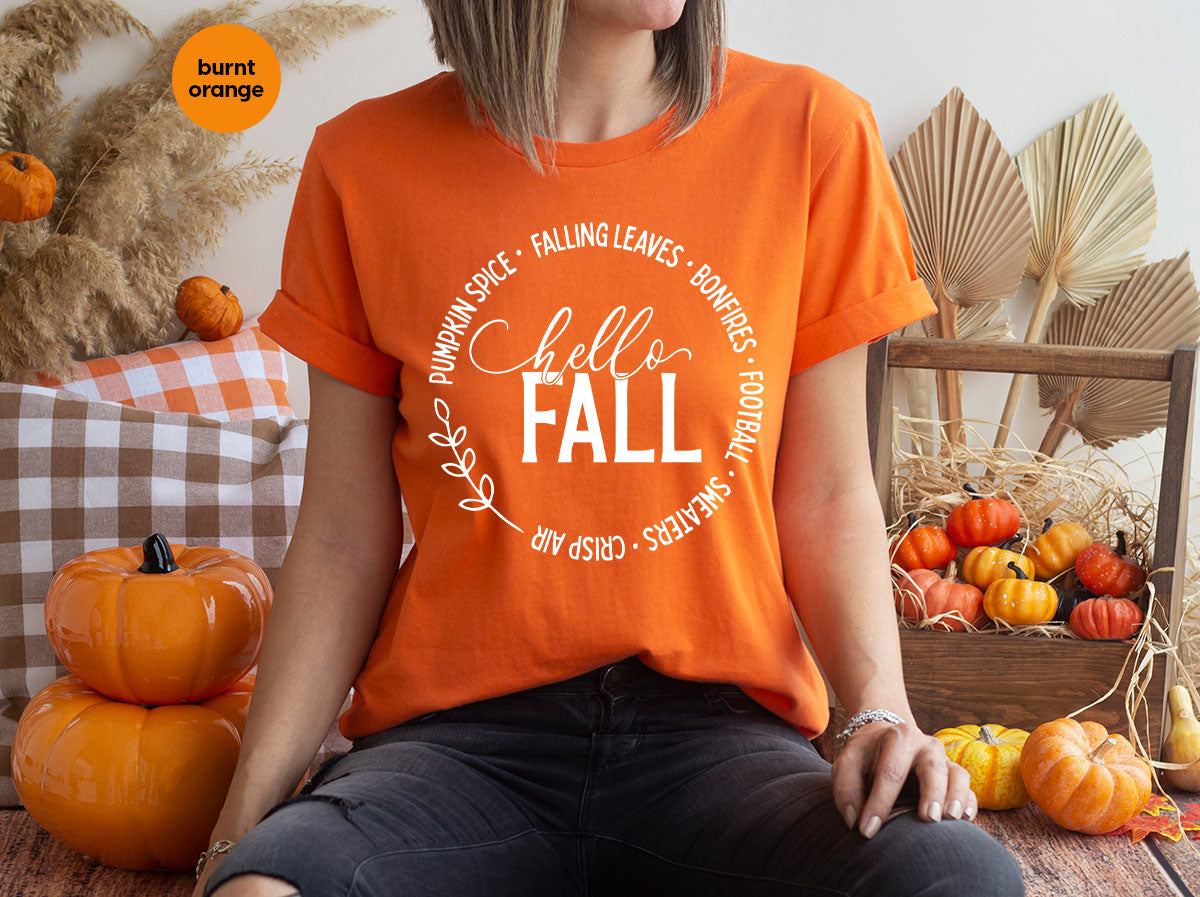 Falling Leaves Shirt, 2022 Pumpkin Season T-Shirt, Pumpkin Spice Shirt, Fall Circle Shirt