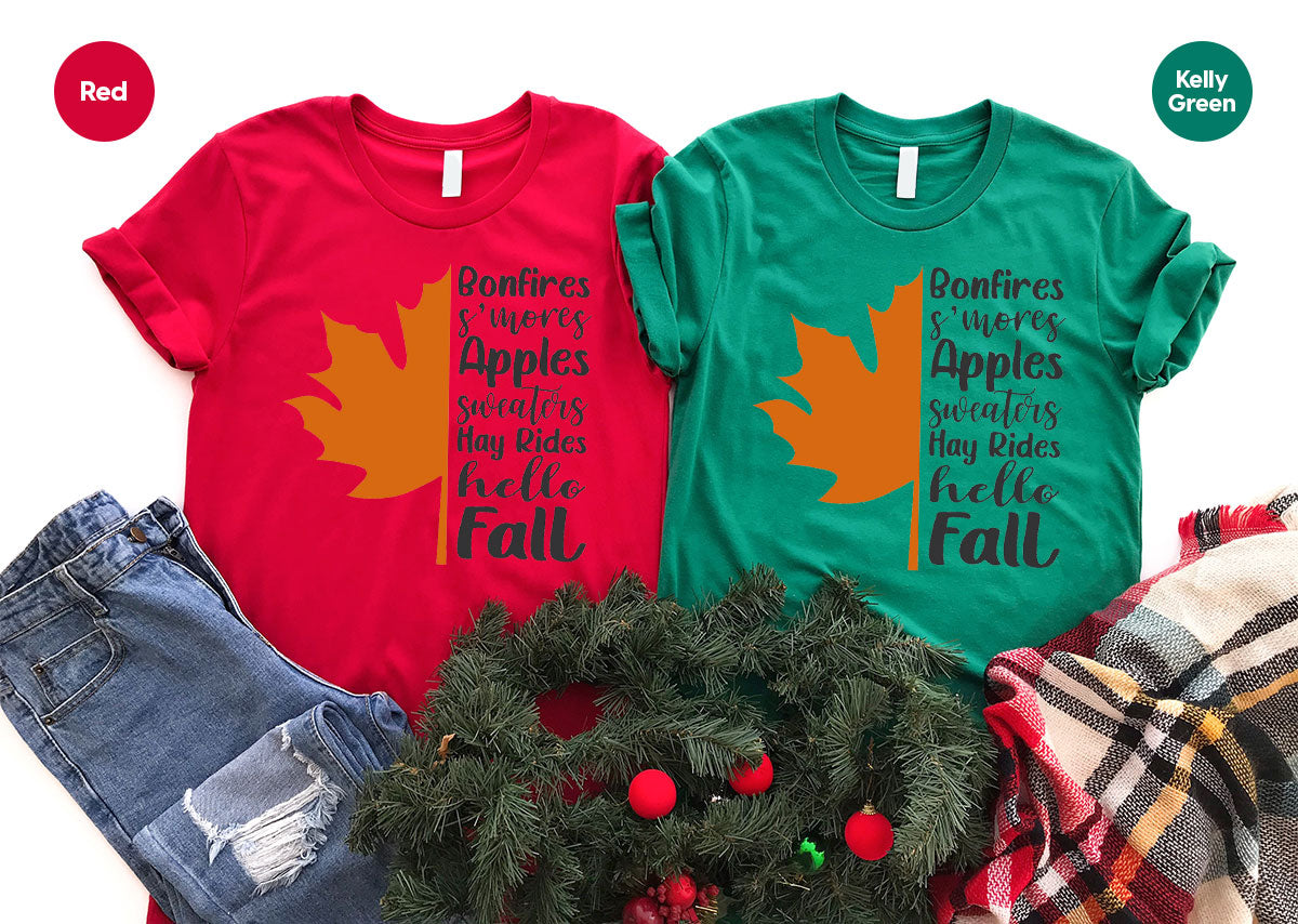 Fall Leaf T-Shirt, 2022 Fall Season Long Sleeve Shirt, Fall Short Sleeve Shirt, Fall Leaf Design