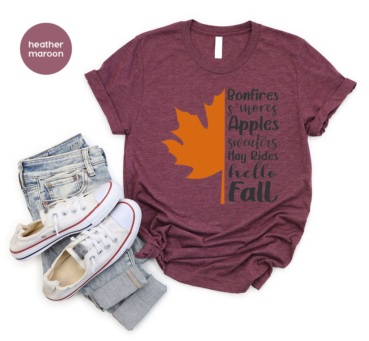 Fall Leaf T-Shirt, 2022 Fall Season Long Sleeve Shirt, Fall Short Sleeve Shirt, Fall Leaf Design