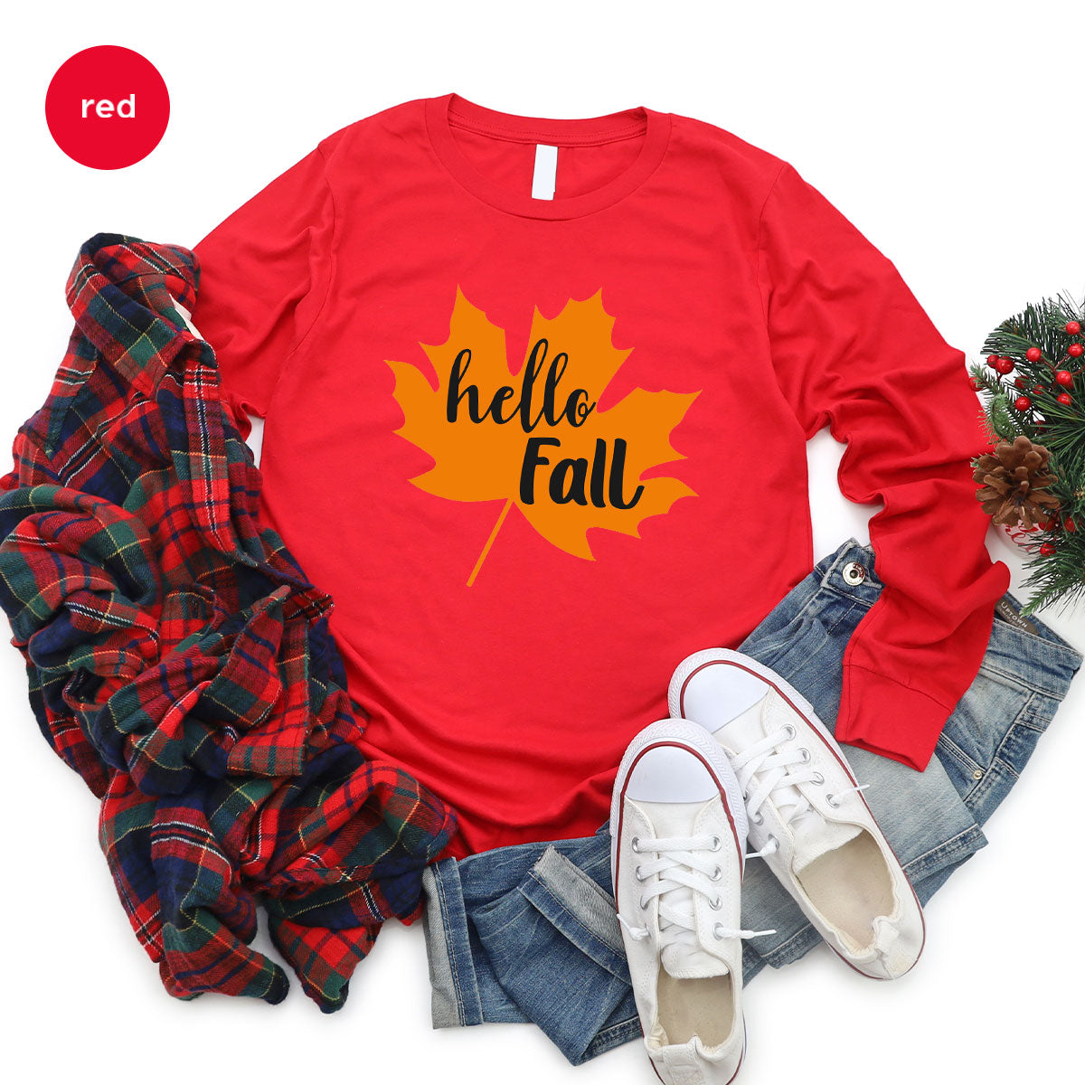 Hello Fall Shirt, 2022 Thanksgiving Fall T-Shirt, Fall Leaf Shirt, Fall Gift For Family