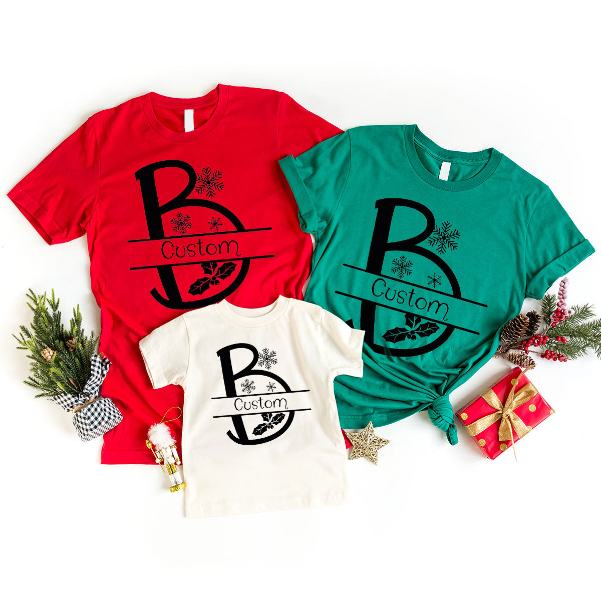 Custom Christmas T-Shirt, White Peach Design Shirt, Christmas Personalized Shirt