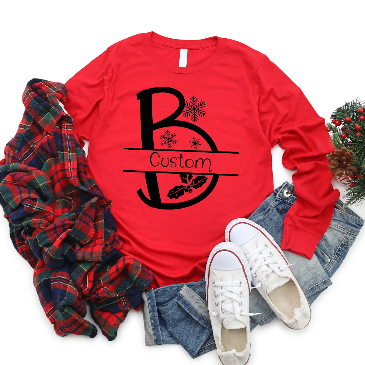 Custom Christmas T-Shirt, White Peach Design Shirt, Christmas Personalized Shirt