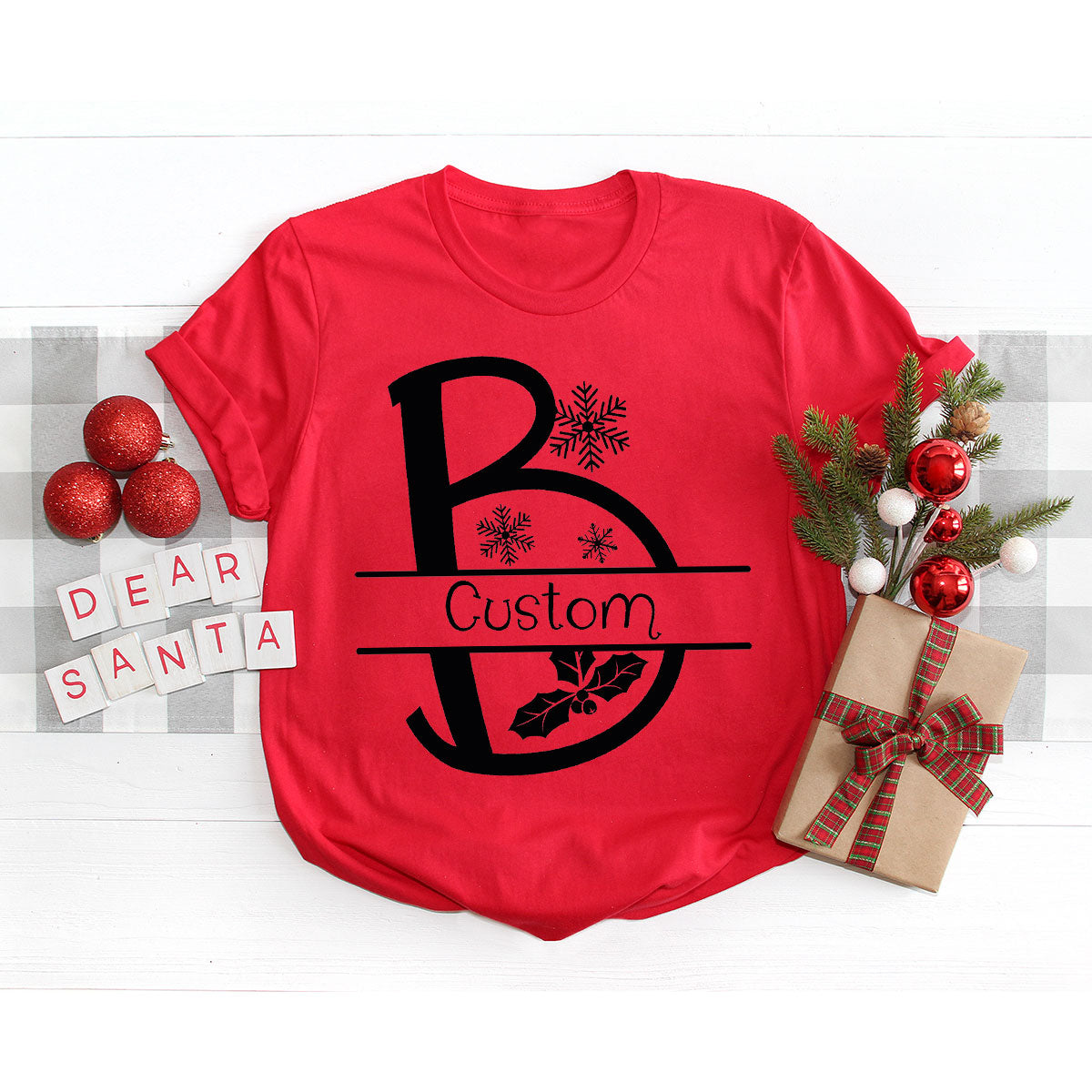 Custom Christmas T-Shirt, White Peach Design Shirt, Christmas Personalized Shirt