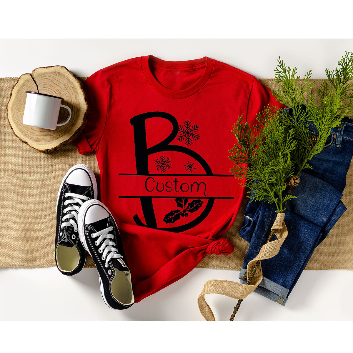 Custom Christmas T-Shirt, White Peach Design Shirt, Christmas Personalized Shirt