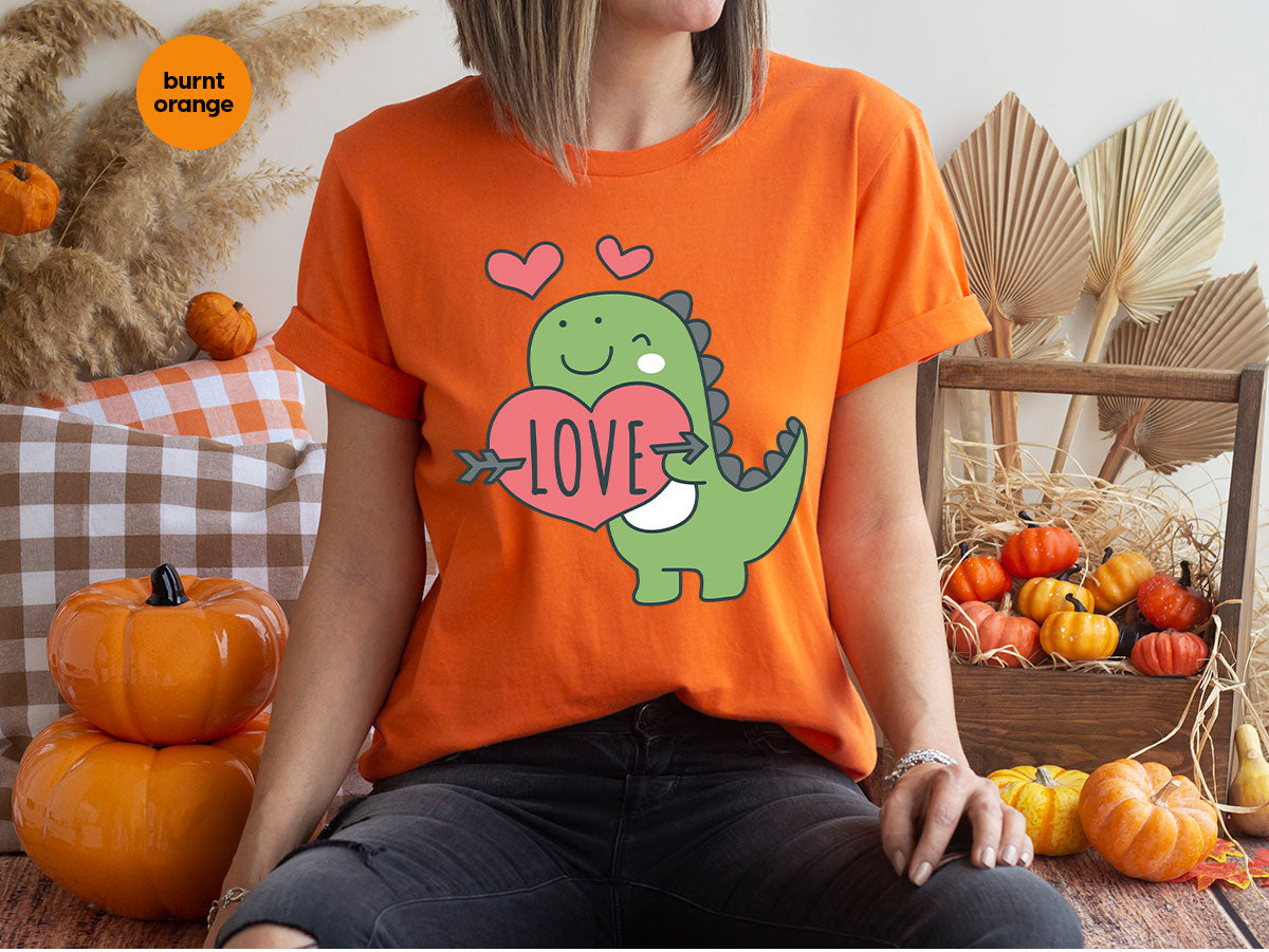 Love Shirt, Lovely Dinosaur Shirt, Valentine's Day Special Shirt, Valentine's Day Shirt For Women