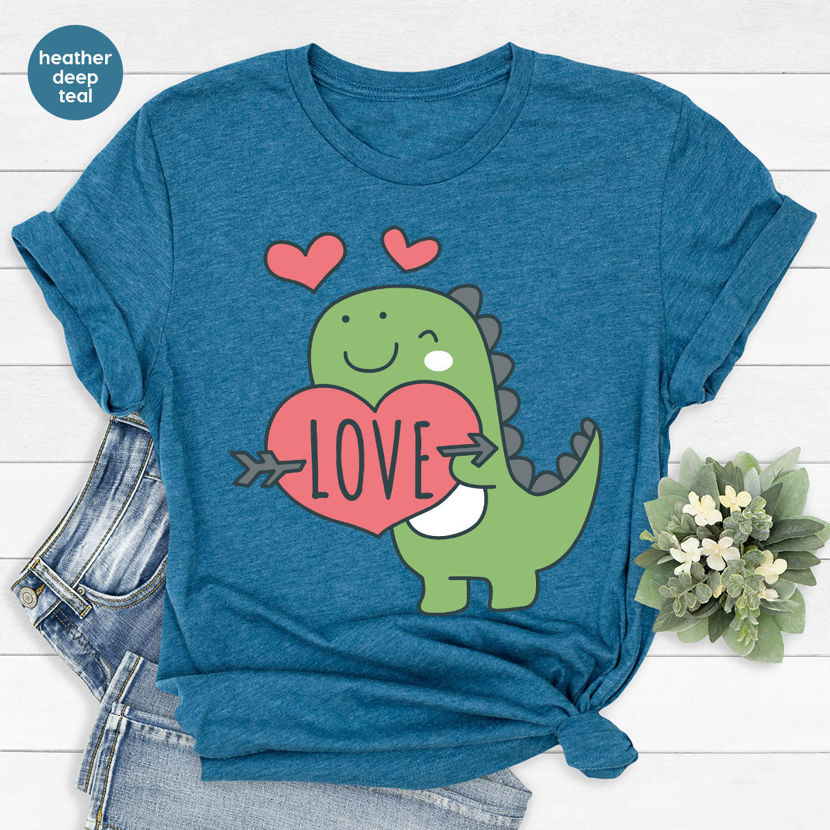 Love Shirt, Lovely Dinosaur Shirt, Valentine's Day Special Shirt, Valentine's Day Shirt For Women