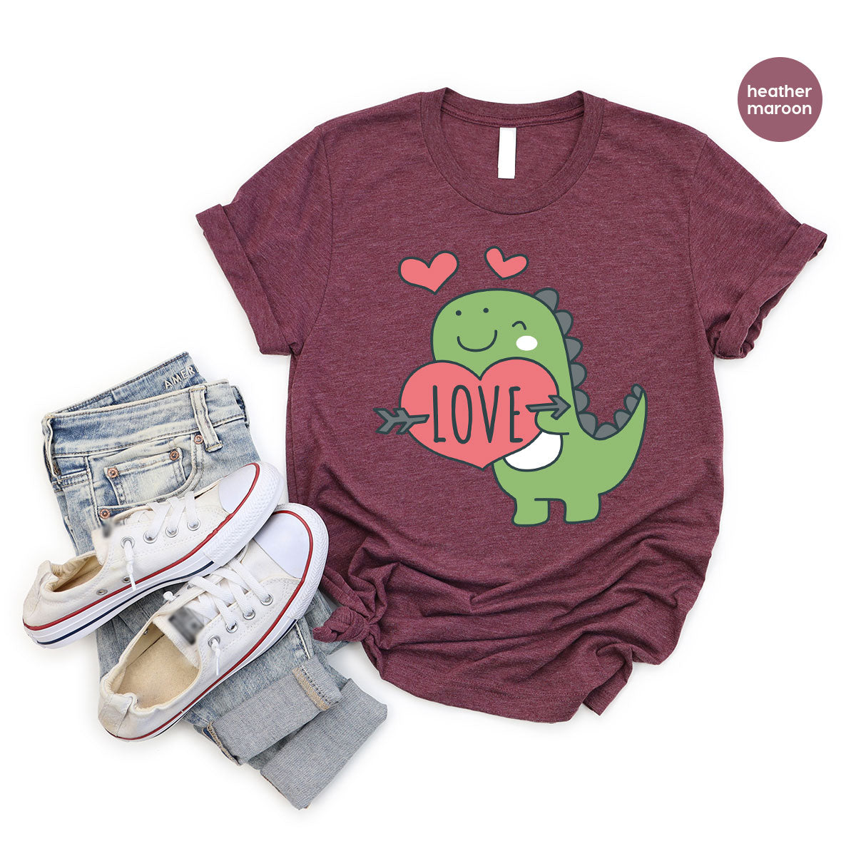 Love Shirt, Lovely Dinosaur Shirt, Valentine's Day Special Shirt, Valentine's Day Shirt For Women