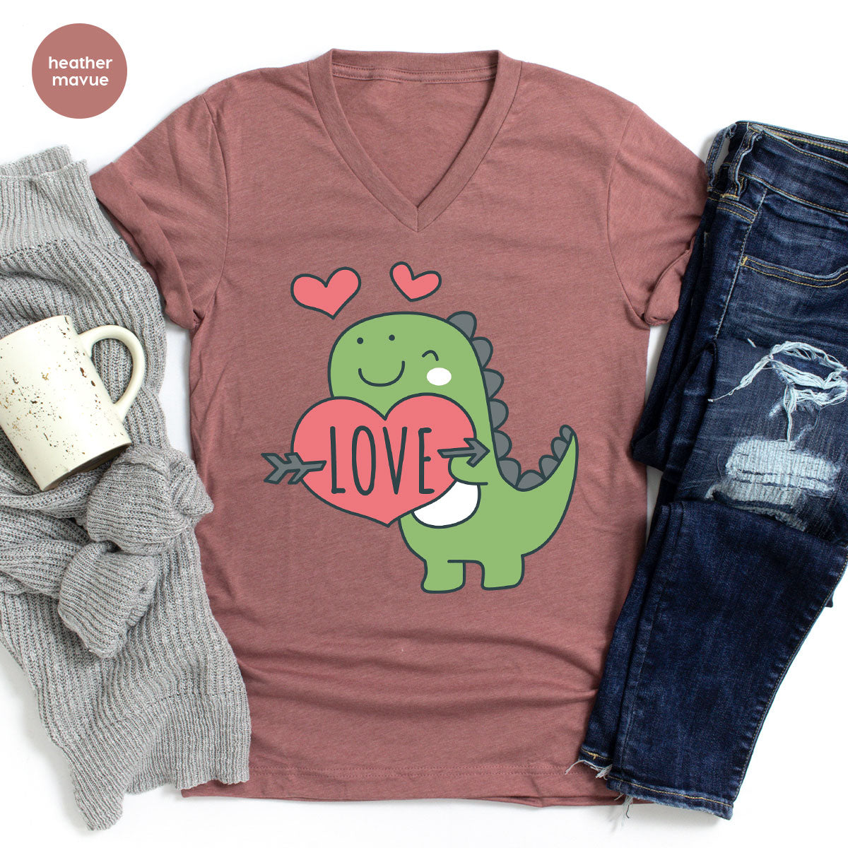 Love Shirt, Lovely Dinosaur Shirt, Valentine's Day Special Shirt, Valentine's Day Shirt For Women