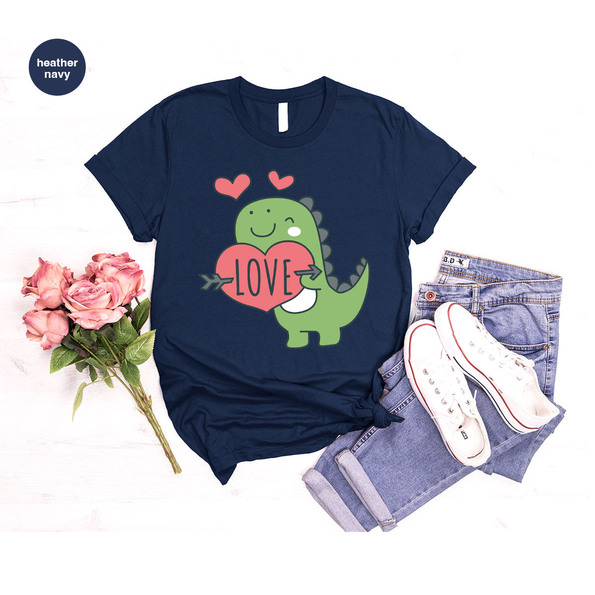 Love Shirt, Lovely Dinosaur Shirt, Valentine's Day Special Shirt, Valentine's Day Shirt For Women