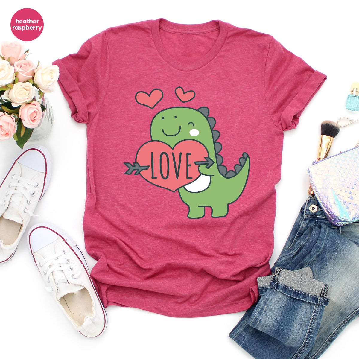 Love Shirt, Lovely Dinosaur Shirt, Valentine's Day Special Shirt, Valentine's Day Shirt For Women