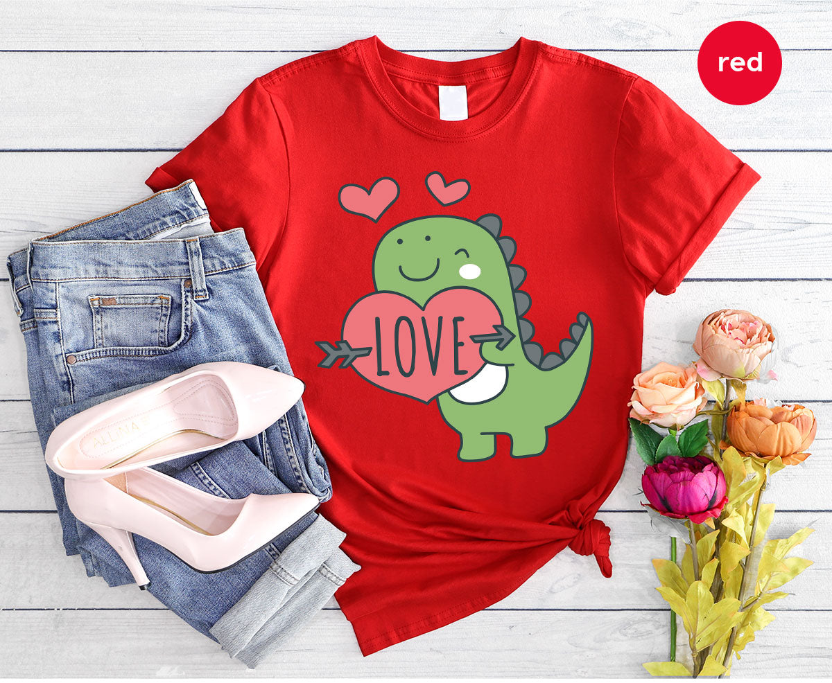 Love Shirt, Lovely Dinosaur Shirt, Valentine's Day Special Shirt, Valentine's Day Shirt For Women