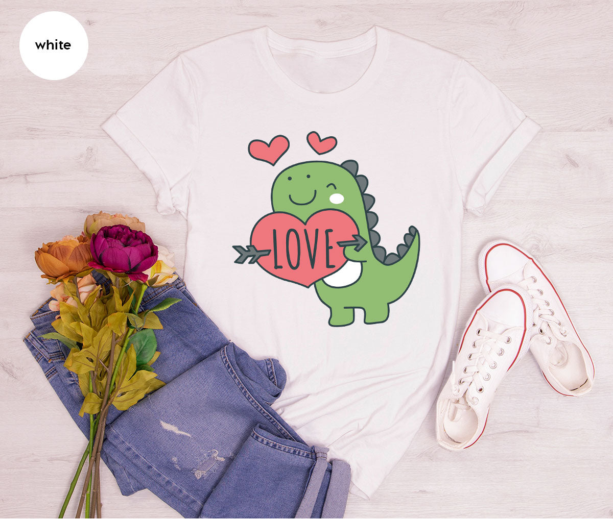 Love Shirt, Lovely Dinosaur Shirt, Valentine's Day Special Shirt, Valentine's Day Shirt For Women