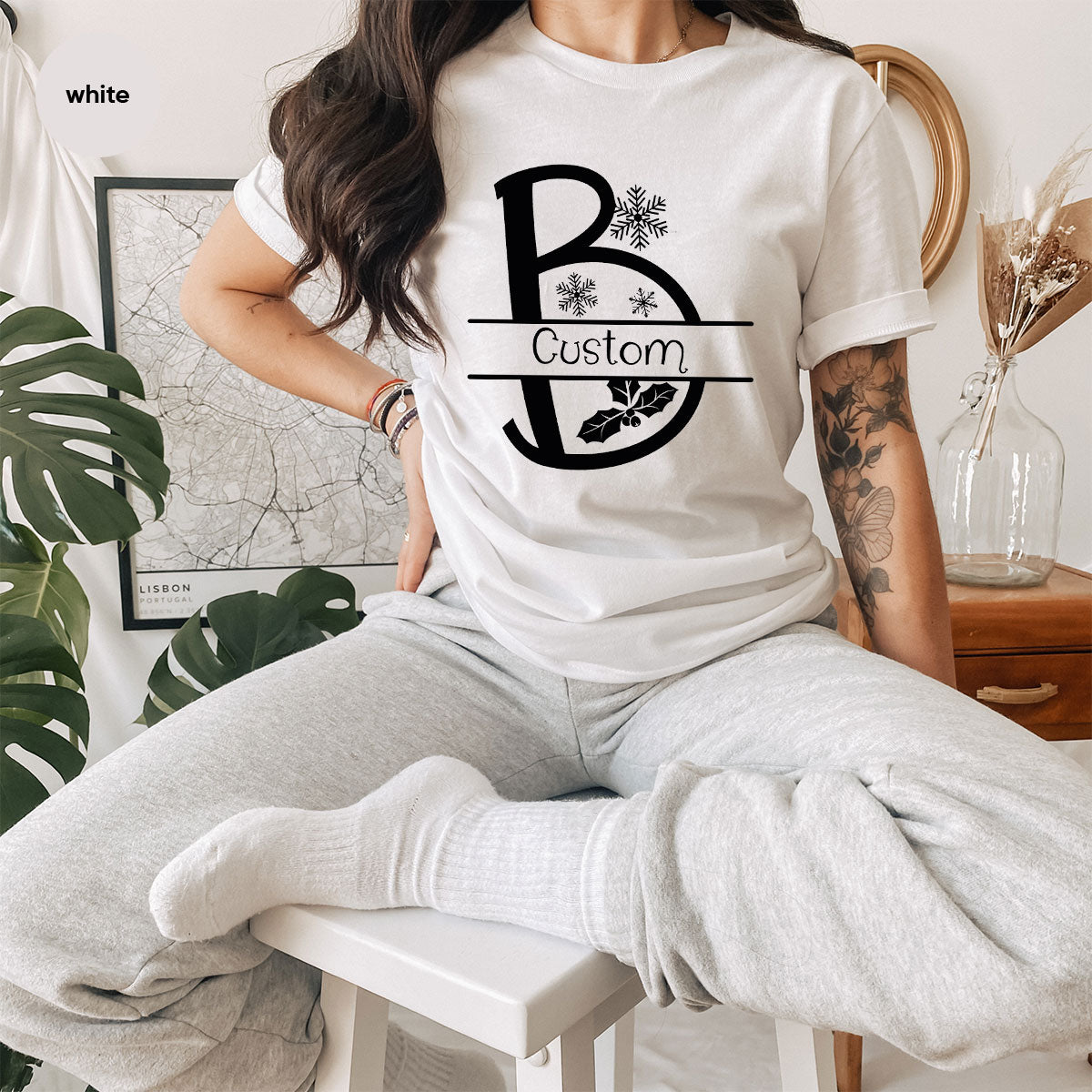 Custom Christmas T-Shirt, White Peach Design Shirt, Christmas Personalized Shirt