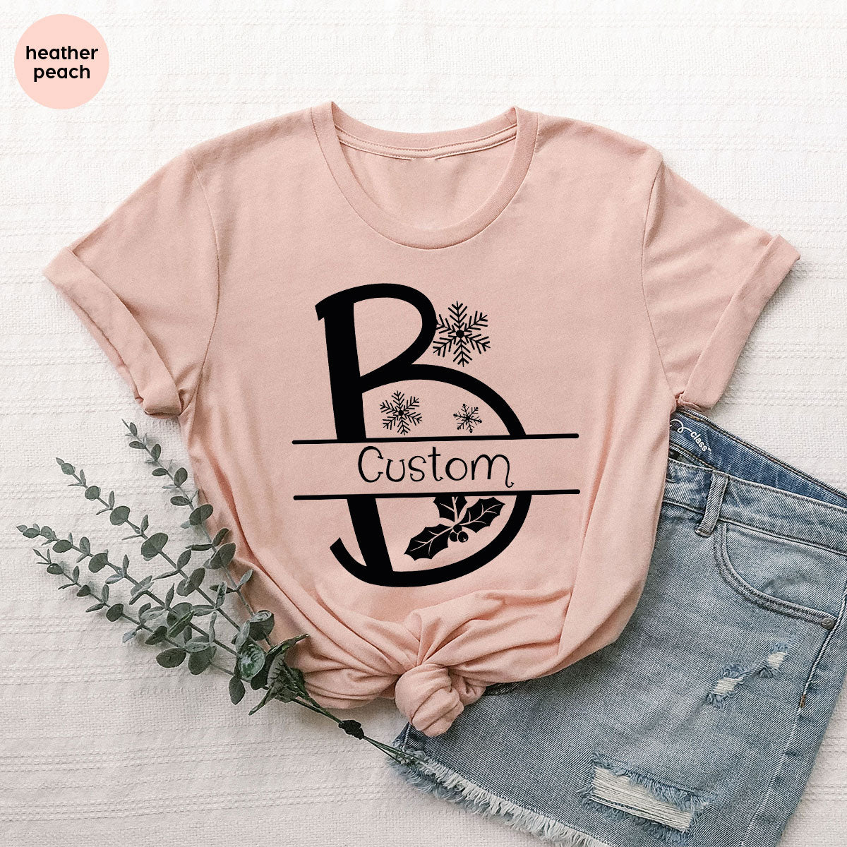 Custom Christmas T-Shirt, White Peach Design Shirt, Christmas Personalized Shirt