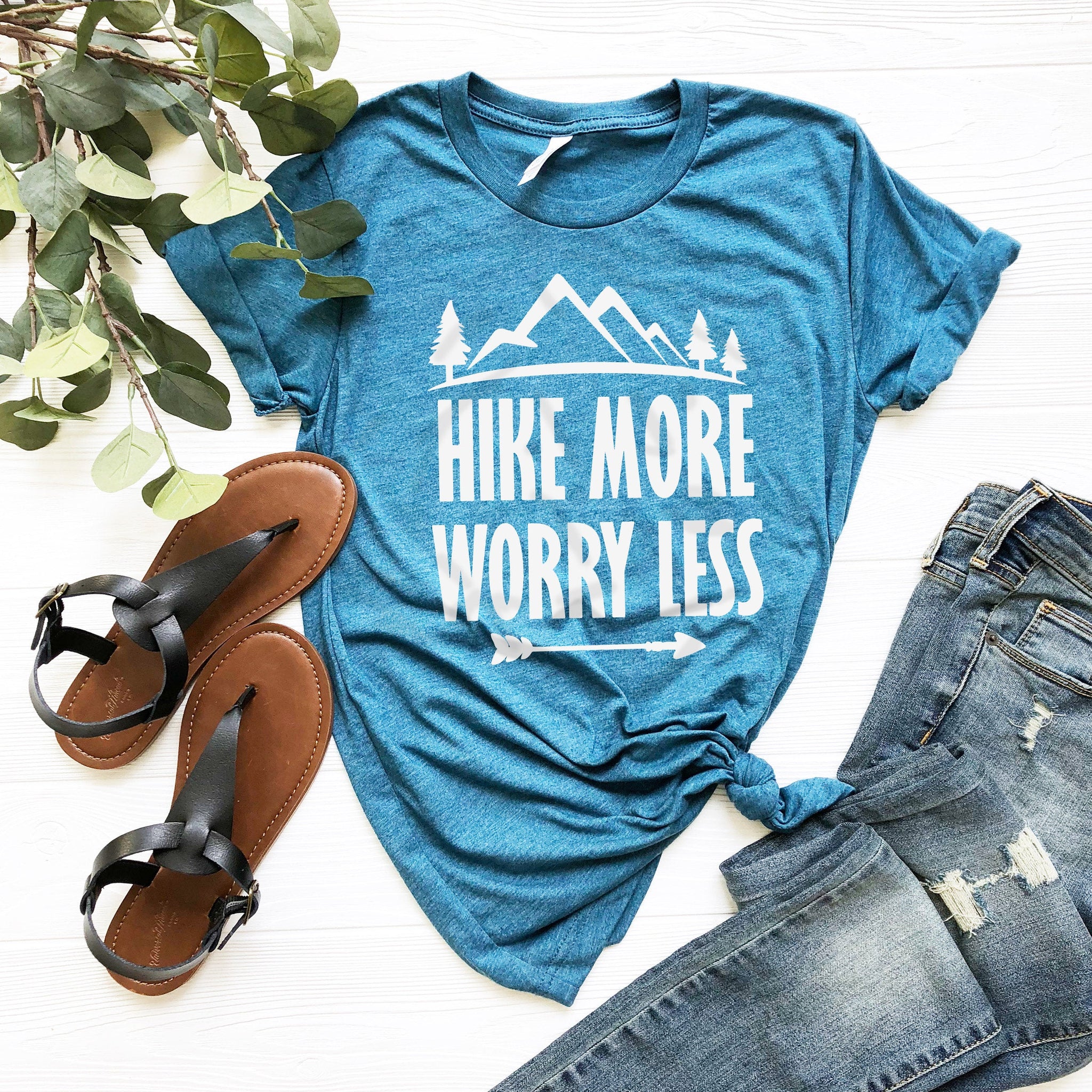 Hiking Shirt - Hike More Worry Less, Ladies' Unisex T-Shirt- adventure camping shirt, outdoors, wanderlust shirt, arrows, women's uni H875 - Fastdeliverytees.com