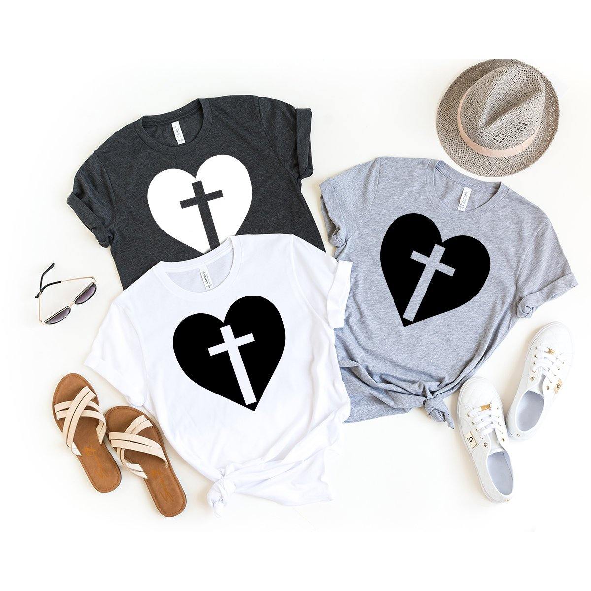 Cross In Heart T-Shirt, Jesus Lover Shirt, Christian Shirt, Cross Graphic Shirt, Religious Shirt, Faith Shirt, Motivational Shirt, Cross Tee - Fastdeliverytees.com