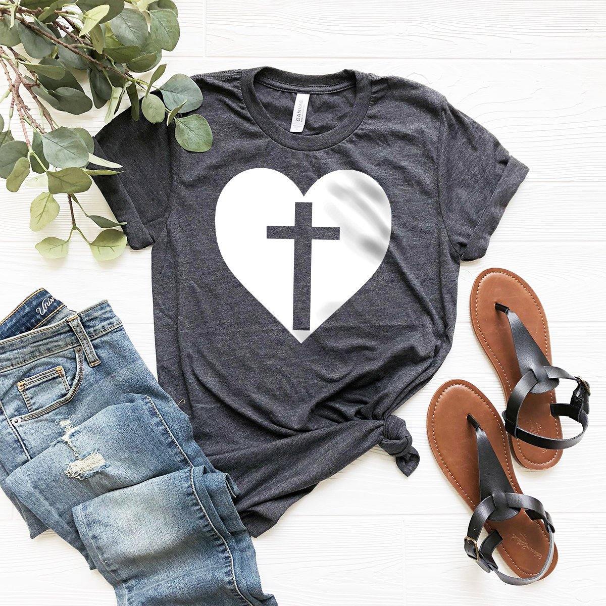 Cross In Heart T-Shirt, Jesus Lover Shirt, Christian Shirt, Cross Graphic Shirt, Religious Shirt, Faith Shirt, Motivational Shirt, Cross Tee - Fastdeliverytees.com