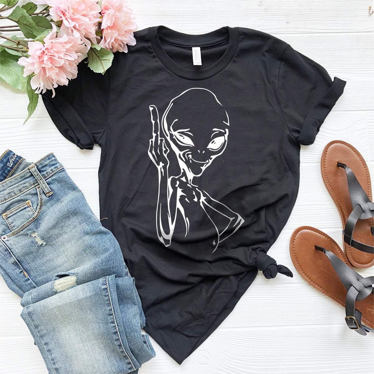 Alien Middle Finger Tshirt, Funny Alien Shirt, Funny Ufo Shirt, Area 51 Shirt, Ufo Finger Shirt, Trendy Ufo Shirt, Alien Graphic Tee - Fastdeliverytees.com