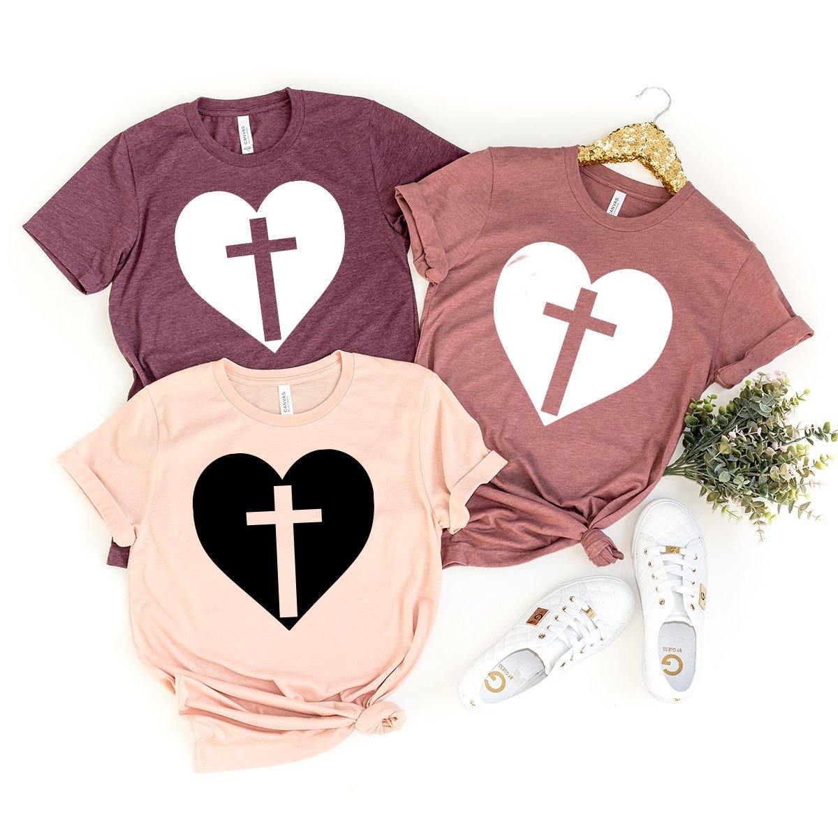 Cross In Heart T-Shirt, Jesus Lover Shirt, Christian Shirt, Cross Graphic Shirt, Religious Shirt, Faith Shirt, Motivational Shirt, Cross Tee - Fastdeliverytees.com