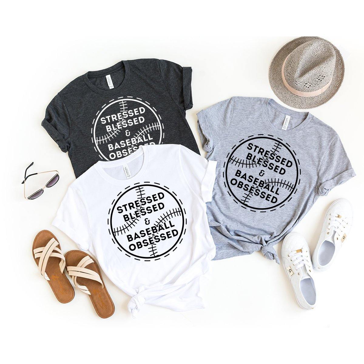 Baseball Shirt, Baseball Mom Tee, Softball Shirt, Softball Mom T Shirt, Stressed Blessed And Baseball Obsessed T-Shirt, Baseball Fan Shirt - Fastdeliverytees.com