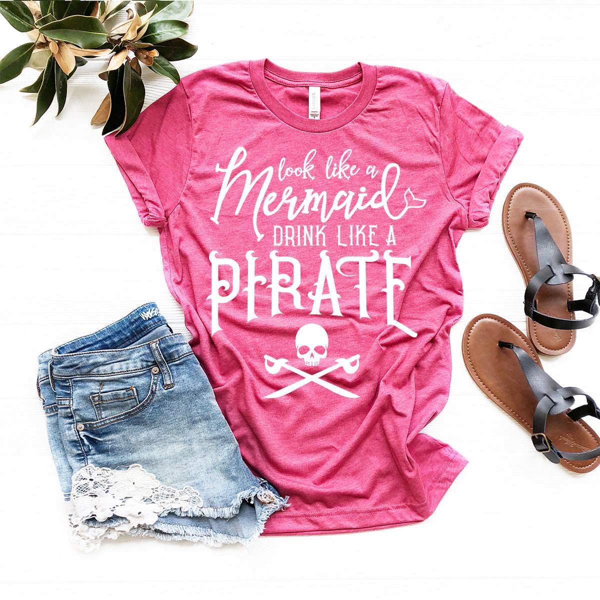 Day Drinking Shirt, Funny Drinking Shirt, Womens Beach Shirt, Funny Cruise Shirt, Look Like A Mermaid Drink Like A Pirate Shirt - Fastdeliverytees.com