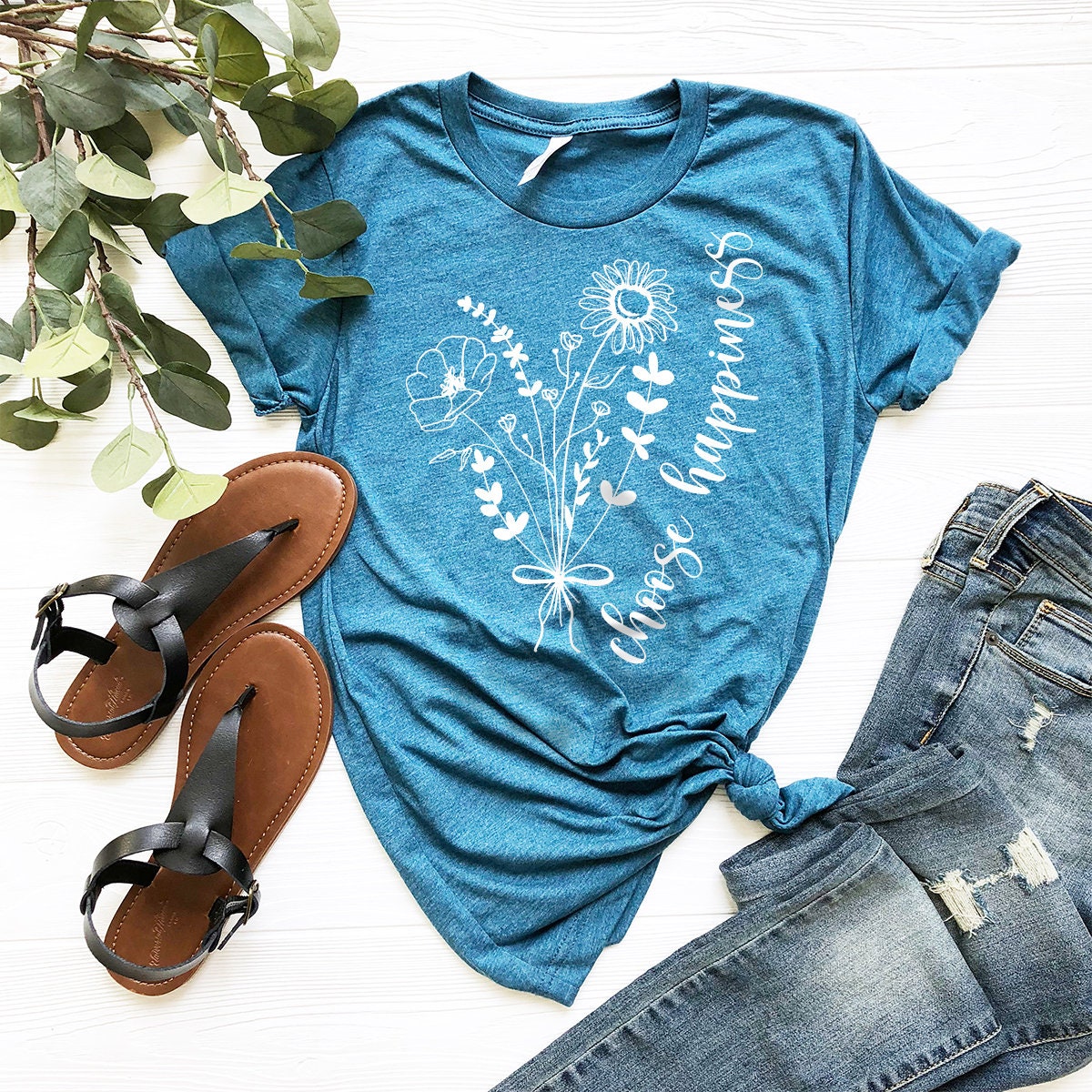 Choose Happiness T-Shirt, Flower Girls Shirt, Wildflower Shirt, Boho Shirt, Positive Shirt, Inspirational Shirt, Happy Shirt - Fastdeliverytees.com