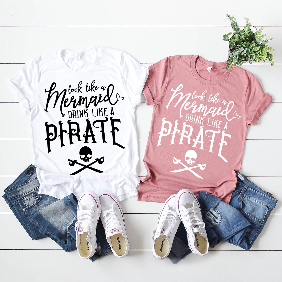 Day Drinking Shirt, Funny Drinking Shirt, Womens Beach Shirt, Funny Cruise Shirt, Look Like A Mermaid Drink Like A Pirate Shirt - Fastdeliverytees.com