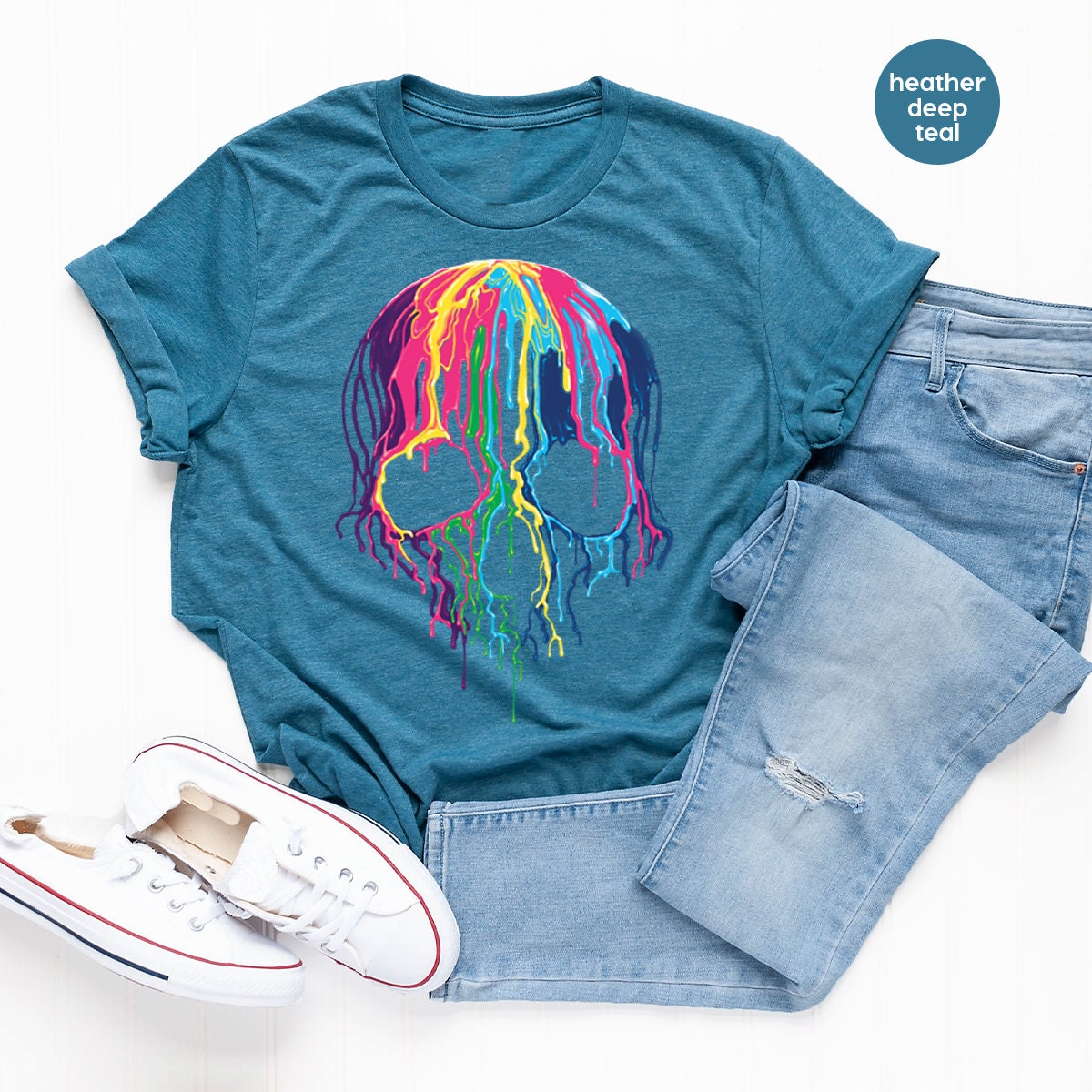 Rainbows Skulls Shirt,Spooky T Shirt,Skulls Shirt,Goth Shirt,Skeleton T Shirt,Skulls Clothing,Trendy Shirt For Women, Aesthetic Shirt - Fastdeliverytees.com