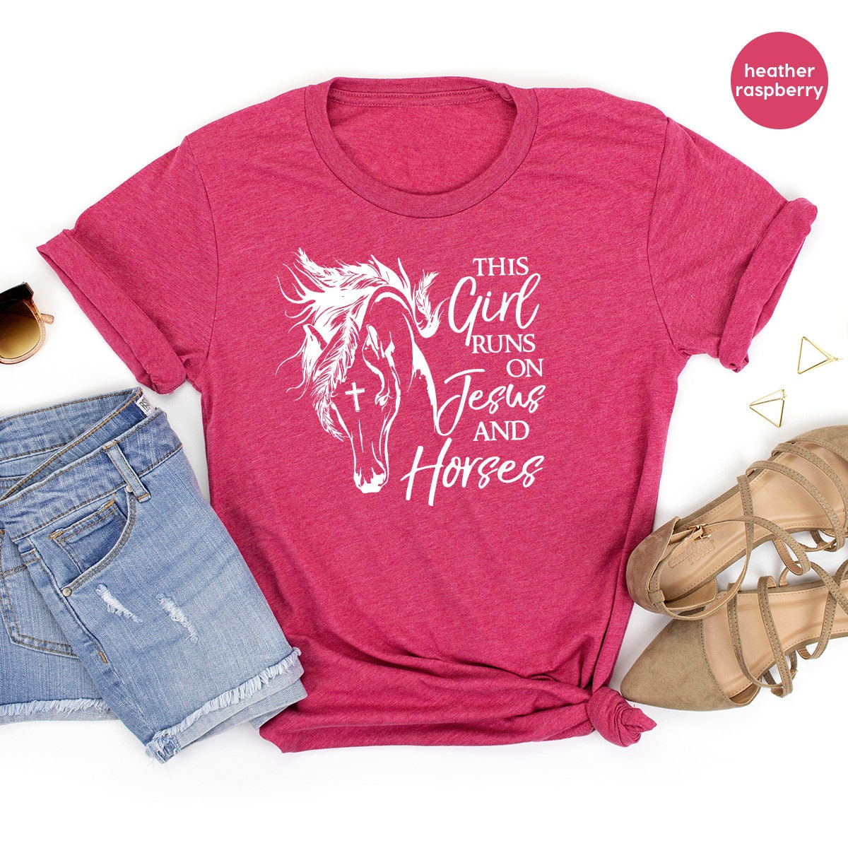 Christian T-Shirt, This Girl Runs On Jesus And Horses Shirt, Horse Lover Shirt, Spiritual Shirt, Farmer Girl Shirt, Religious T Shirt - Fastdeliverytees.com