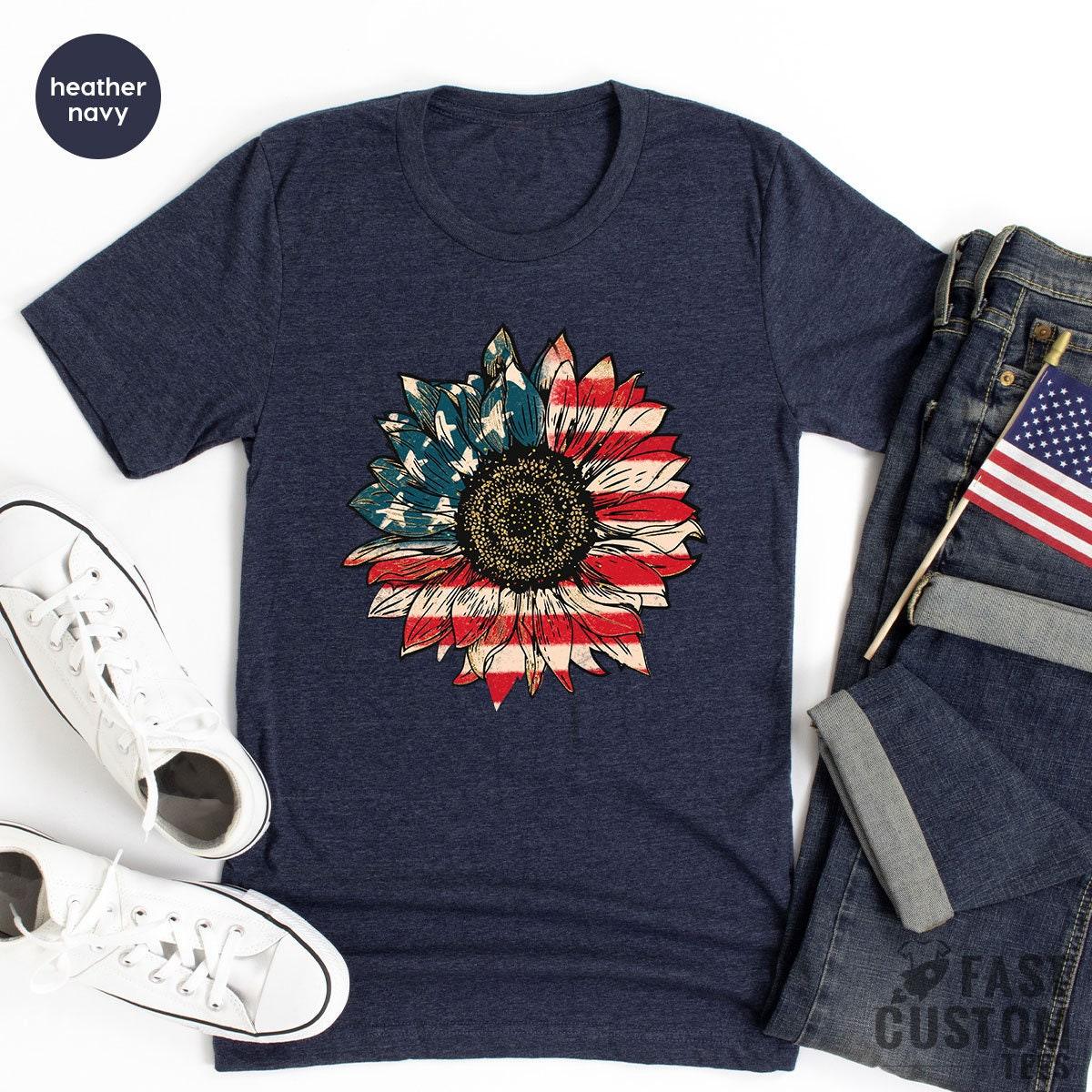 America Sunflower Shirt, USA Flag Flower T Shirt, Gift For American, 4th Of July Flag Graphic T-Shirt, Freedom TShirt, Independence Shirt - Fastdeliverytees.com